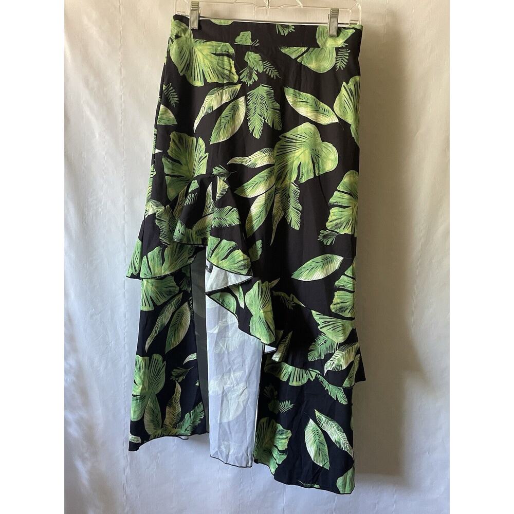 Ezcosplay Women High Waisted Hawaiian Tropical Floral Maxi Skirt Ruffle - Picture 4 of 13